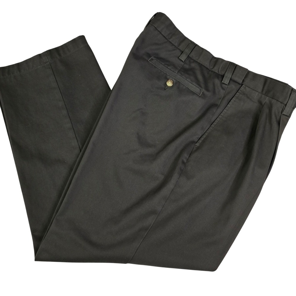 Croft & Barrow Mens 36x30 Expandable Waist Pleated Dress Pants Dark Brown Chinos